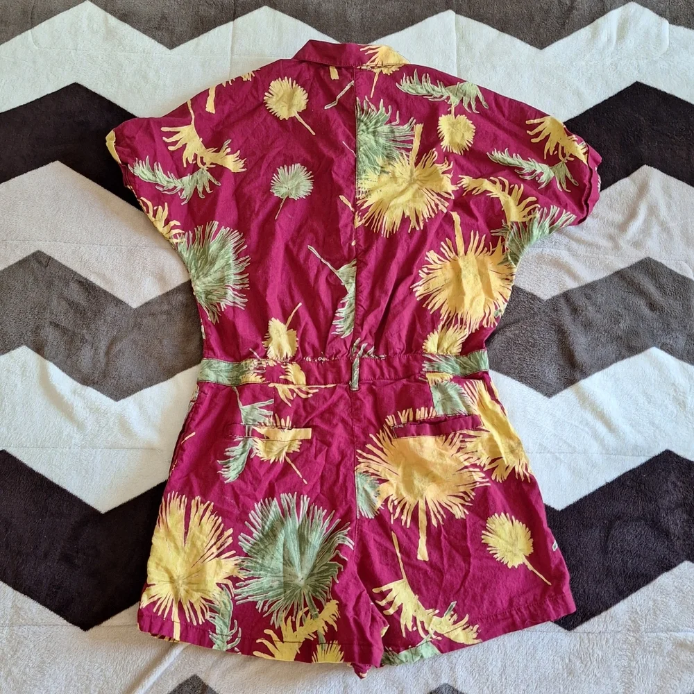 Free People Maroon Malibu Tropical Print Romper
